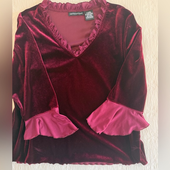 Long sleeve velvet top ruffles burgundy size XL - Picture 6 of 12